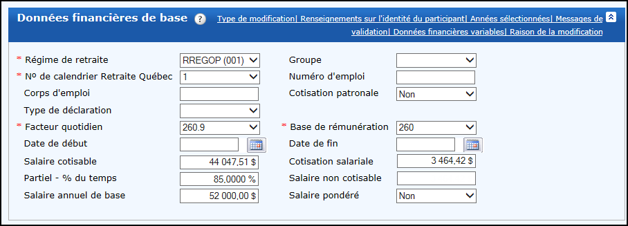 Données financiers de base − Emploi 1 − Données financières des déclarations annuelles avant la régularisation