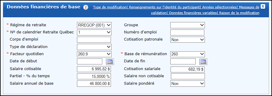 Exemple: Emploi 2 − Parties des données financières des déclarations annuelles