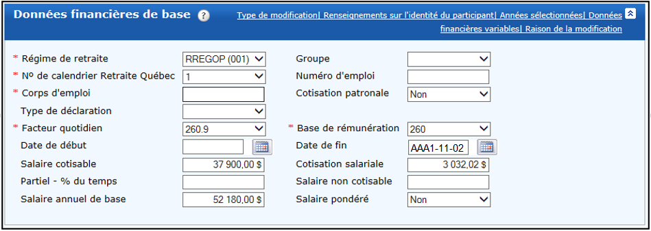 Données financiers de base − Emploi 1 − Parties des données financières des déclarations annuelles avant la régularisation