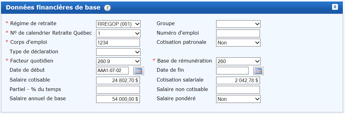 Données financiers de base − Emploi 2 – Parties des données financières des déclarations annuelles avant la régularisation