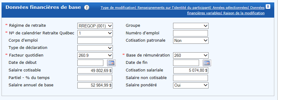 Données financières de base − Partie des données financières de la déclaration annuelle régularisée