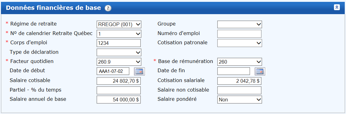 Données financières de base − Emploi 2 − Parties des données financières des déclarations annuelles
