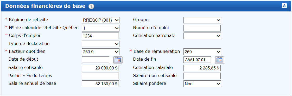 Données financiers de base − Emploi 1 − Parties des données financières des déclarations annuelles avant la régularisation