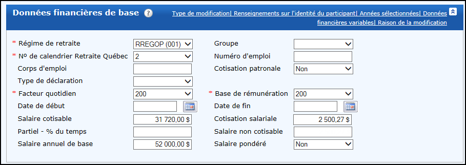 Données financiers de base − Emploi 2 – Parties des données financières des déclarations annuelles avant la régularisation