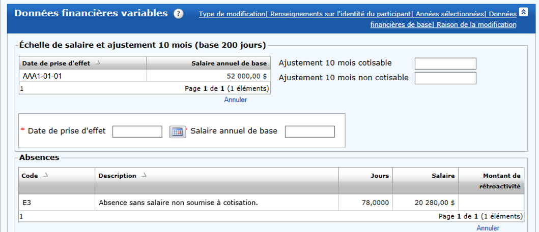 Données financiers variables − Emploi 2 – Parties des données financières des déclarations annuelles avant la régularisation