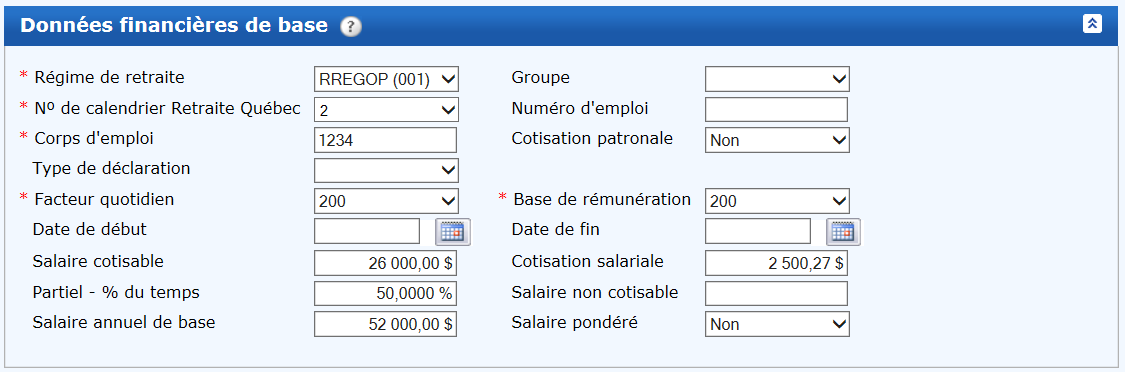Données financières de base − Emploi 2 − Parties des données financières des déclarations annuelles