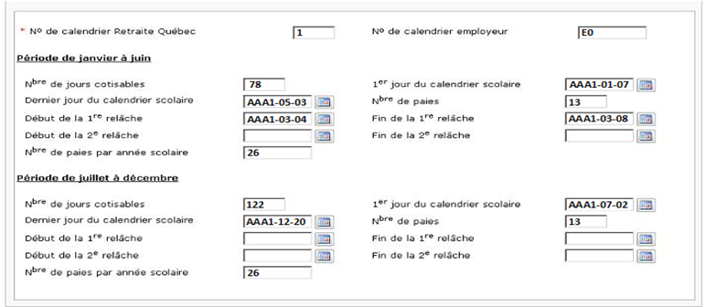 Exemple 3 : Calendrier de paie de l'année AAA1 pour le secteur de la formation professionnelle, avec 26 paies dans l'année civile