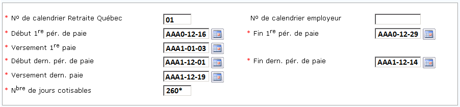 Description des champs à inscrire et règles de validation
