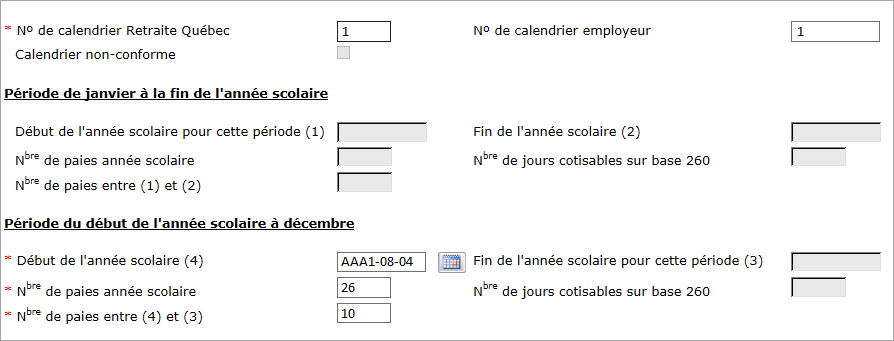 Description des champs à inscrire et règles de validation
