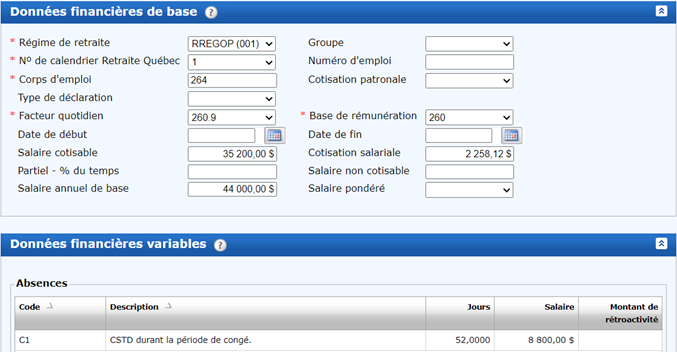 Données financières de base et variables - Année 5