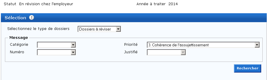 Séquences de validation - Sélection du type de dossier