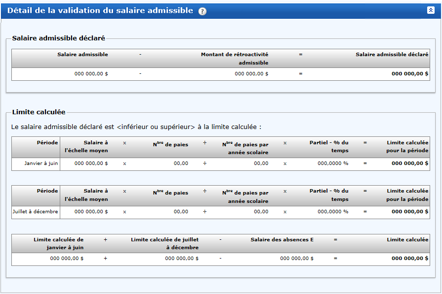 Détail de la validation du salaire admissible