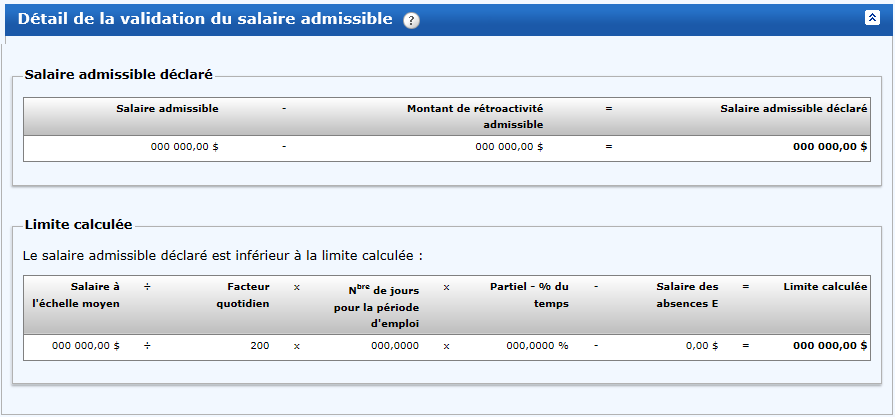 Détail de la validation du salaire admissible