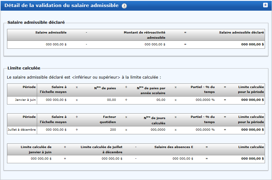 Détail de la validation du salaire admissible