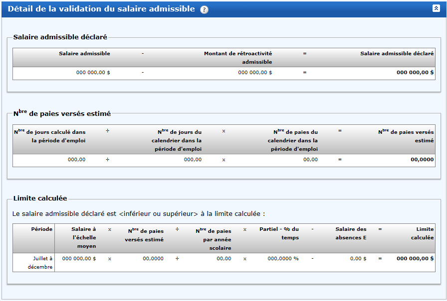 Détail de la validation du salaire admissible