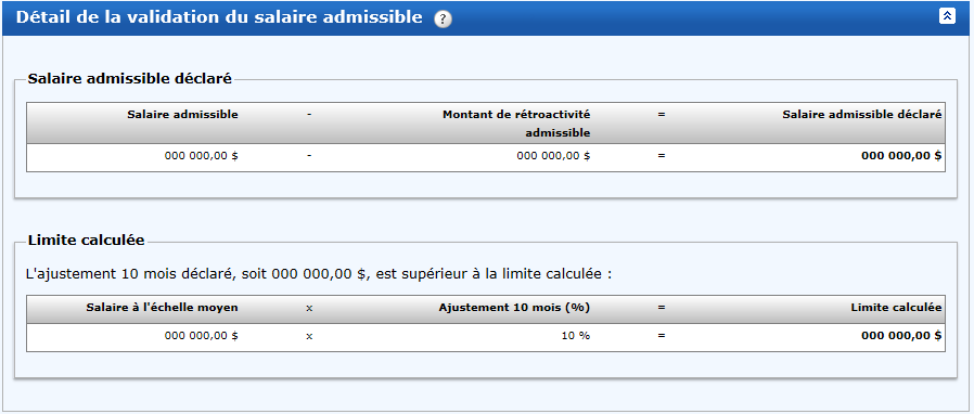 Détail de la validation du salaire admissible