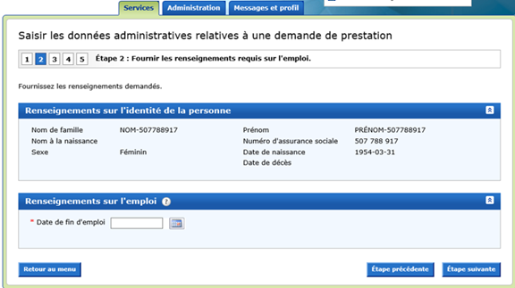 Saisir les données administratives relatives à une demande de prestation