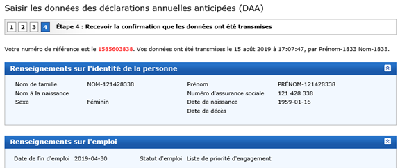 Données relatives aux déclarations annuelles anticipées