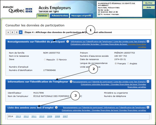 Étape 4 : Affichage des données de participation de la personne participante sélectionnée - Point 3