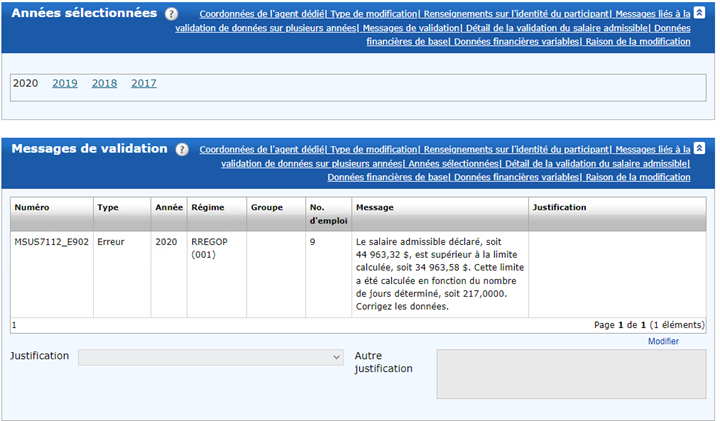 Messages de validation