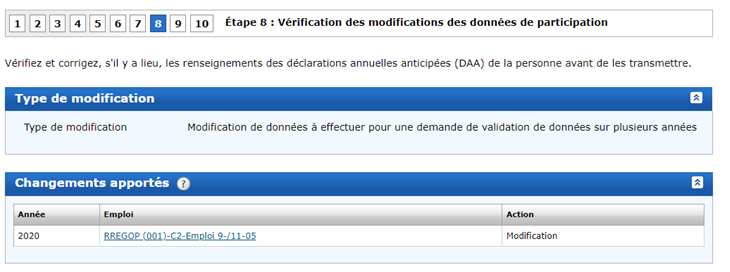 Vérification des modifications des données de participation