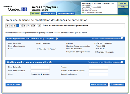 Étape 4 : Modification des données personnelles