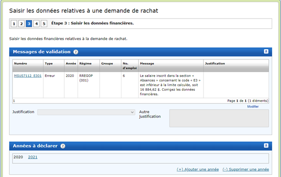 Messages de validation