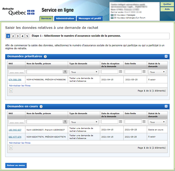 Demandes en cours