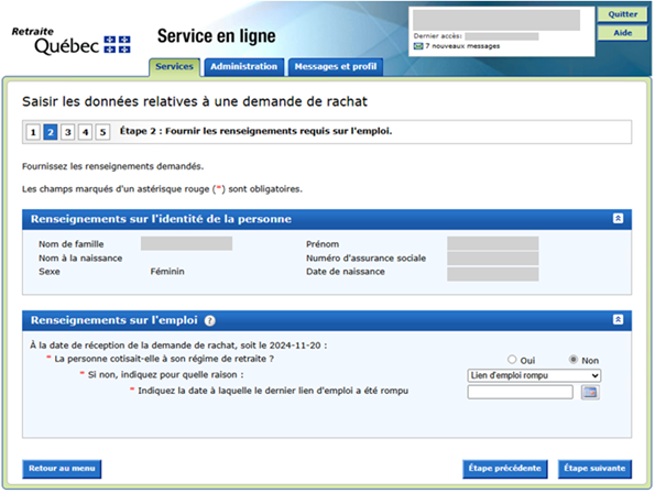 Exemple d'affichage si la période demandée concerne une année déclarée